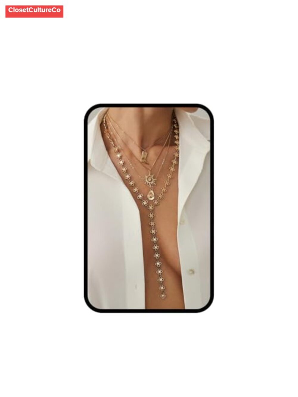 Layered Gold Tone Necklace Set 4 Pcs Western Cowboy Charm Y Chain